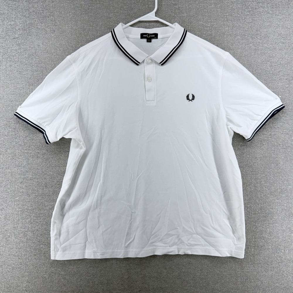Fred Perry Polo Shirt Men Size XXXL White Short Sleeve Preppy Cotton